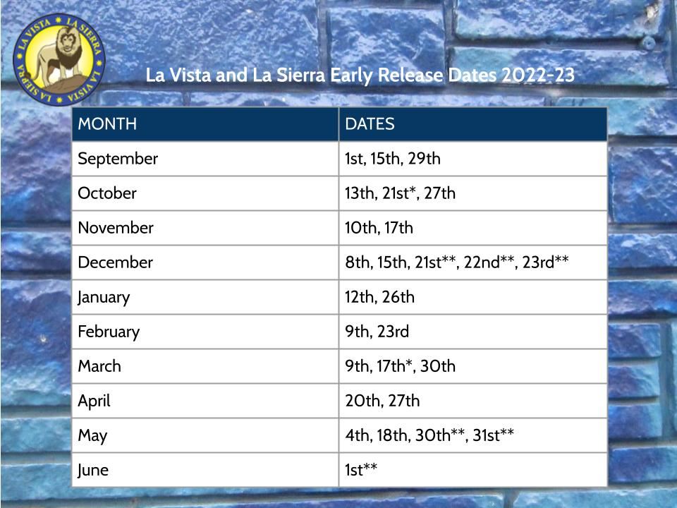 Image of Early Release Schedule